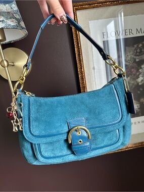 Coach Teal Suede Leather Buckle Shoulder Bag Y2K